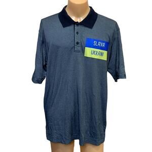 Upcycled Hand Printed Mens Large Flag Slava Ukraini Artist Fundraiser Polo Shirt